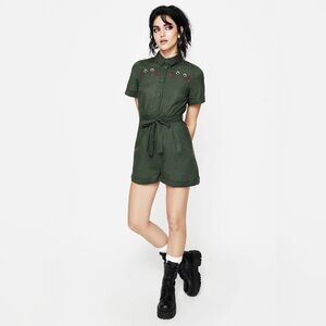 Disturbia Whisper Embroidered Linen-Blend Playsuit